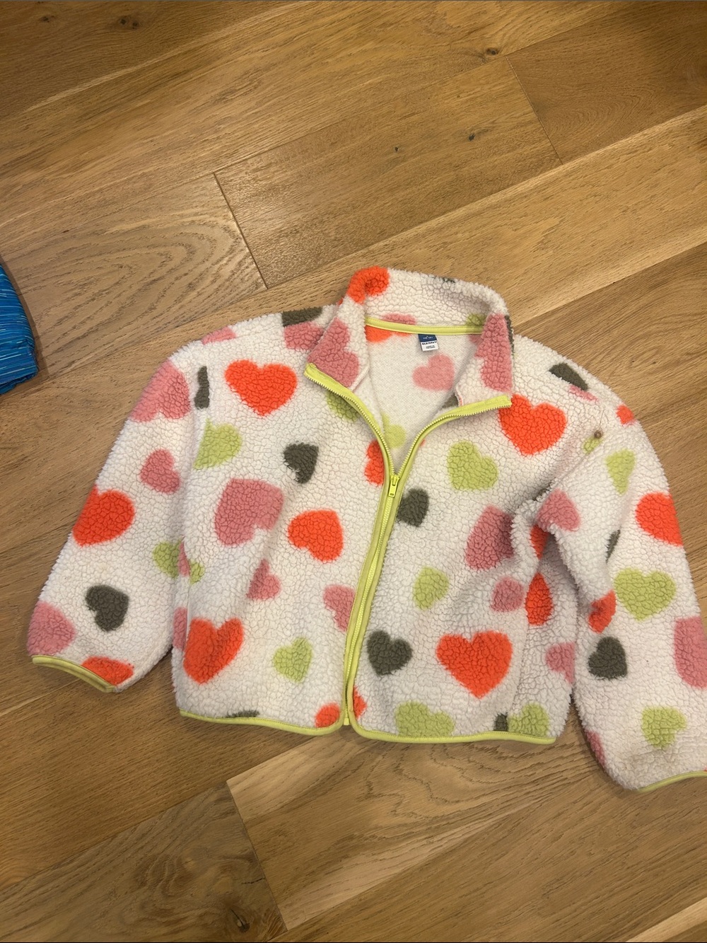 Old Navy White Sherpa Jacket with Multicolor Hearts